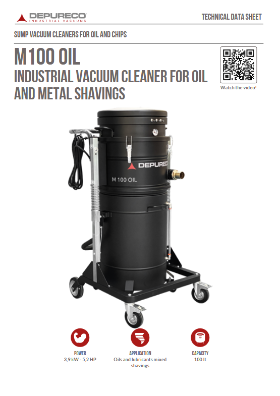 M100 OIL Industrial Vacuum Cleaner For Oil And Metal Shavings 